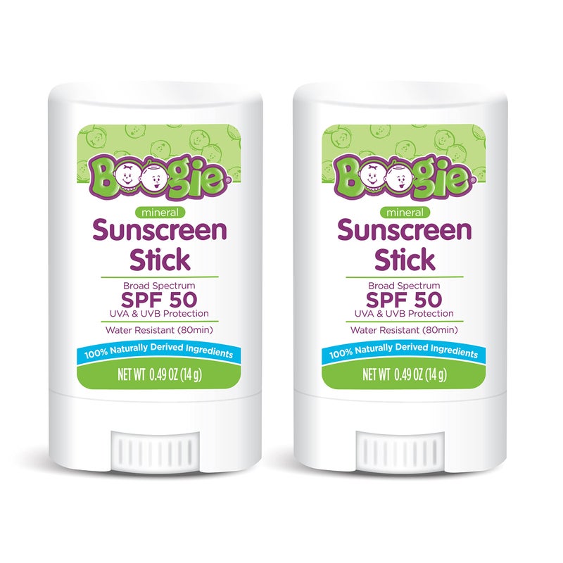 Boogie Baby Sunscreen Stick by Boogie Block, Mineral Sunscreen SPF 50, Travel Size Sunblock for Kids, Zinc Oxide, Water Resistant, Vegan, Fragrance Free Pack of 2 - Image 1