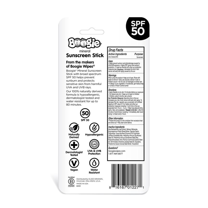 Boogie Baby Sunscreen Stick by Boogie Block, Mineral Sunscreen SPF 50, Travel Size Sunblock for Kids, Zinc Oxide, Water Resistant, Vegan, Fragrance Free Pack of 2 - Image 2