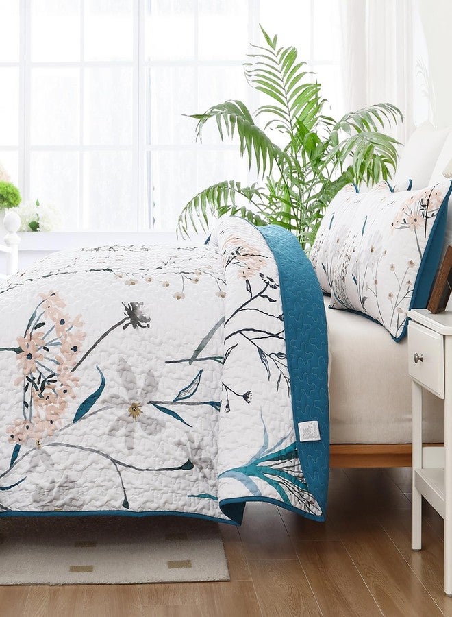 Dobuyly Teal Quilt California King Size Floral Botanical King Quilt Bedding Set 3 Pieces Soft Lightweight Microfiber Flower Bedspread Coverlet Set for All Season, 112"x96" - Image 4