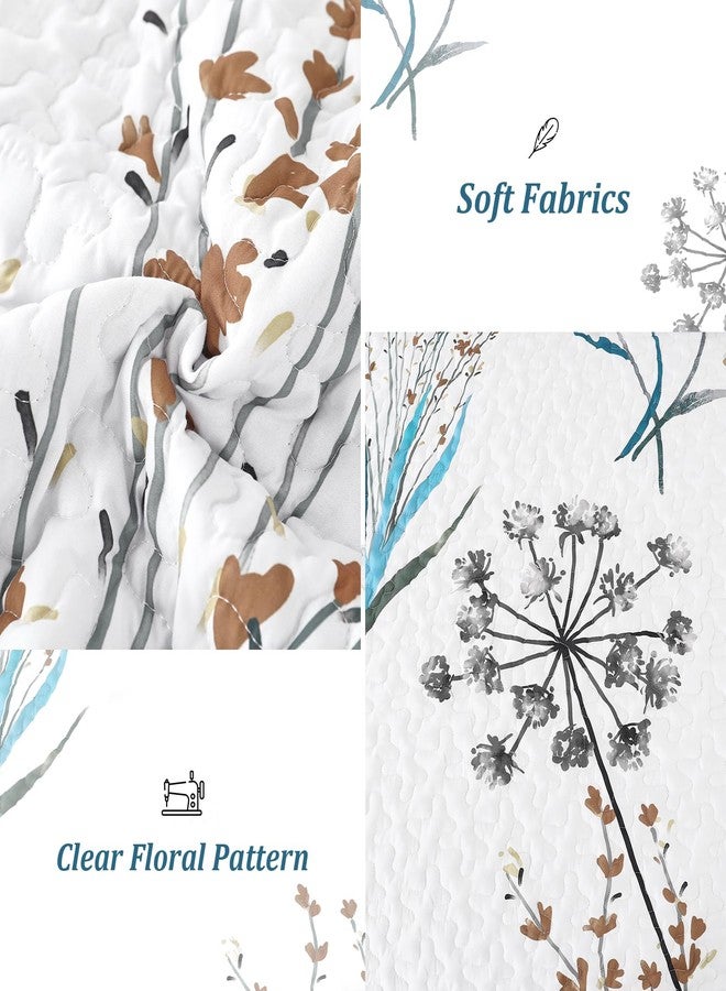 Dobuyly Teal Quilt California King Size Floral Botanical King Quilt Bedding Set 3 Pieces Soft Lightweight Microfiber Flower Bedspread Coverlet Set for All Season, 112"x96" - Image 5