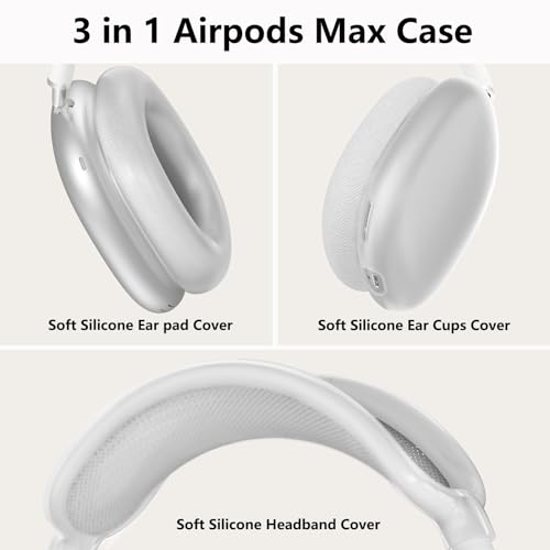 MINDRESY Silicone Case Cover for AirPods Max Headphones, Ear Pad Case/Ear Cups/Headband Cover Accessories for Apple AirPods Max (USB-C/Lightning)(2024/2020), Foggy White - Image 4