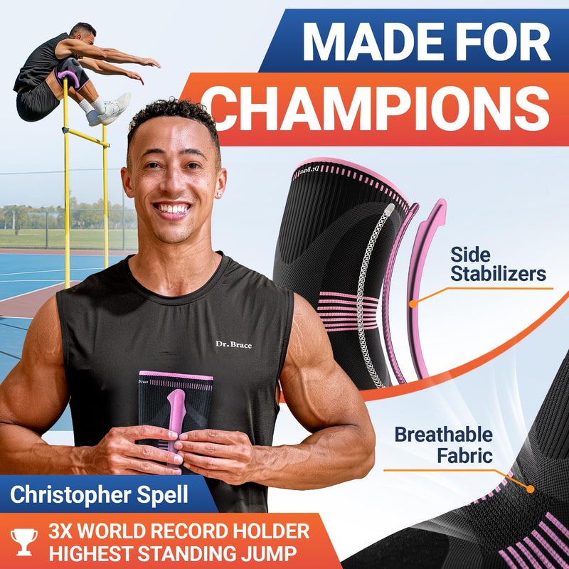 DR. BRACE ELITE Knee Brace with Size Stabilizer (2 Pack) Knee Brace for Women & Men, Workout, Sports, Daily Knee Compression Sleeve for Maximum Knee Pain Support & Fast Recovery (Orion, Medium) - Image 2