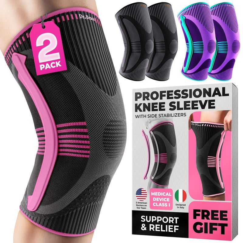 DR. BRACE ELITE Knee Brace with Size Stabilizer (2 Pack) Knee Brace for Women & Men, Workout, Sports, Daily Knee Compression Sleeve for Maximum Knee Pain Support & Fast Recovery (Orion, Medium) - Image 1