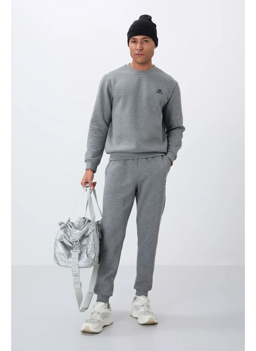 تومي لايف Gray Melange Cotton Thick Fluffy Soft Texture Comfort Fit Embroidered Men's Tracksuit -85265