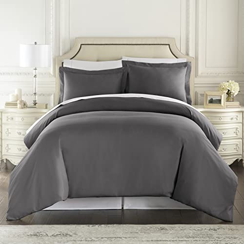 HC COLLECTION Duvet Cover  Grey Queen Size Duvet Cover  3 Piece Soft Breathable Microfiber Duvet Cover Set with Zipper Closure  2 Pillow Shams