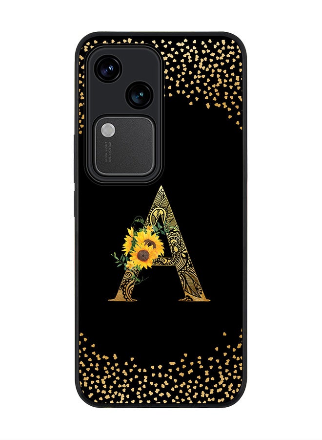 Stylizedd Rugged Black edge case for Vivo V30 5G, Flexible Cover -  Custom Monogram Initial Letter Mandala Floral Pattern Alphabet - A ( Black ) - Image 1
