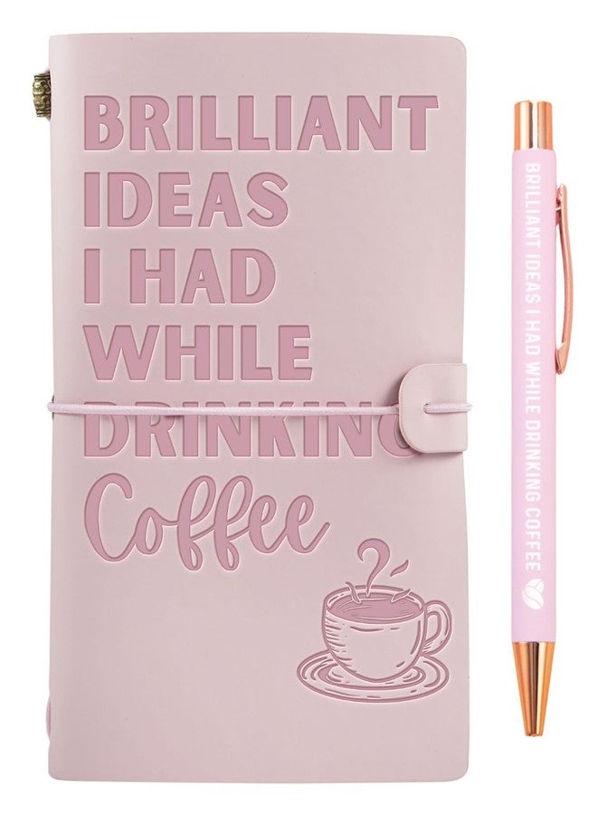 INNObeta Coffee gifts Leather Journal Notebook with Pen, for Coffee Lovers, Men, Women on Birthday, Refillable Sketchbook, Travel Diary, Lined Planner, 7x5 Inches, Pink - Brilliant Ideas - Leather embossing - Image 1