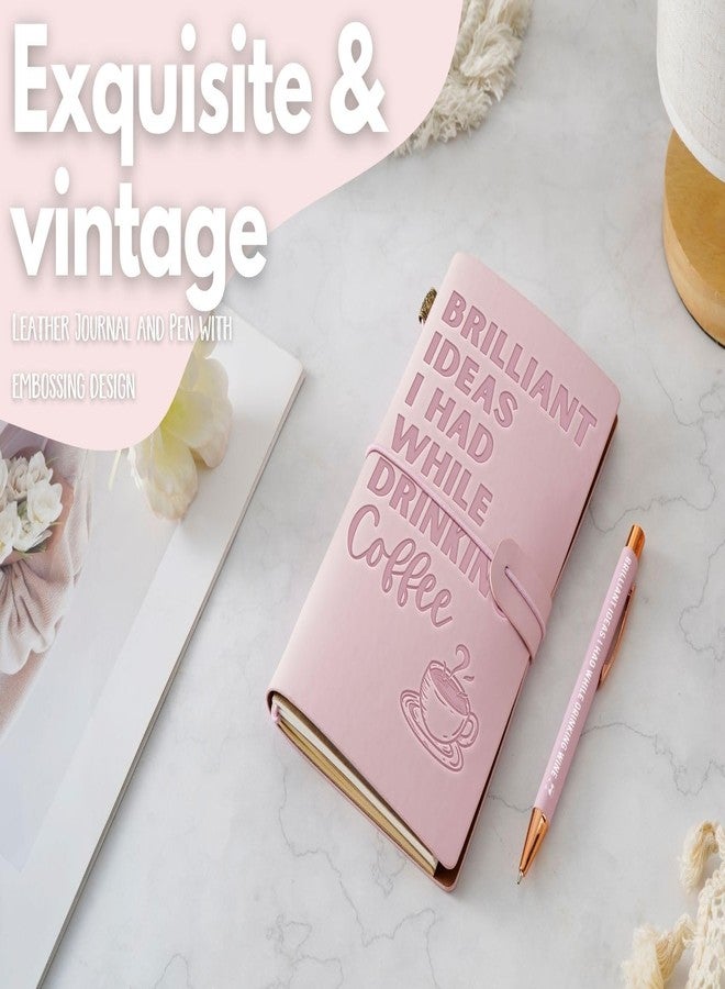 INNObeta Coffee gifts Leather Journal Notebook with Pen, for Coffee Lovers, Men, Women on Birthday, Refillable Sketchbook, Travel Diary, Lined Planner, 7x5 Inches, Pink - Brilliant Ideas - Leather embossing - Image 2
