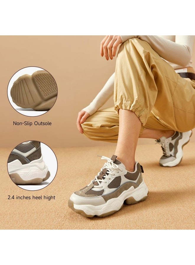 Beau Today Women's Chunky Sneakers Platform Dad Shoes for Women Beige Brown US 7.5 - Image 4