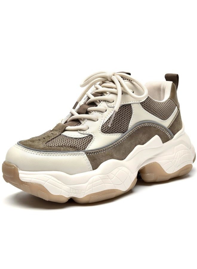 Beau Today Women's Chunky Sneakers Platform Dad Shoes for Women Beige Brown US 7.5 - Image 1