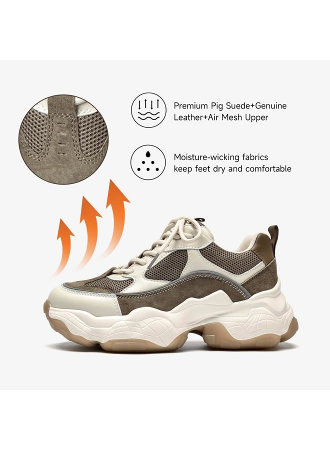 Beau Today Women's Chunky Sneakers Platform Dad Shoes for Women Beige Brown US 7.5 - Image 5