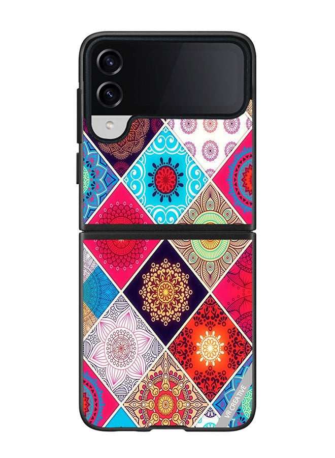 VR CREATIVE Protective Case Cover For Samsung Galaxy Z Flip4 Flower Pattern Design Multicolour - Image 1