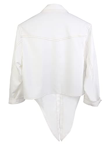 Omoone Women's 3/4 Sleeve Denim Crop Top Tie Knot Shirt Cardigan(0774-White-XL) - Image 2