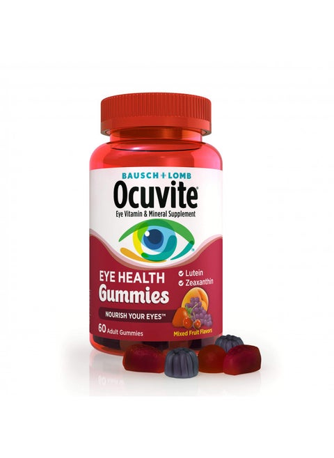 Ocuvite Vitamin & Mineral Supplement for Eye Health Adult Gummies, Contains Lutein & Zeaxanthin, Mixed fruit, 60 Count
