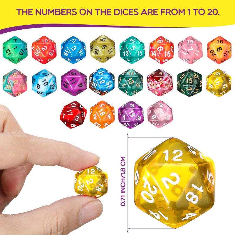 Skylety 100 Pieces Polyhedral Dice Set with Black Pouch Polyhedral Dice Compatible with RPG MTG Table Games Multi Colored Assortment (20 Sided) - Image 4