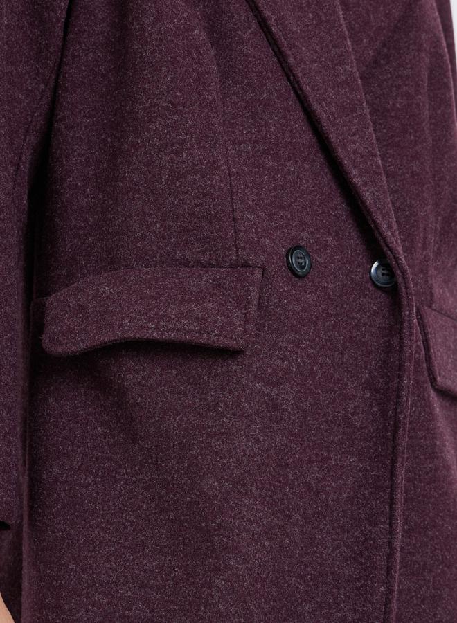 Styli Burgundy Longline Double Breasted Coat - Image 4