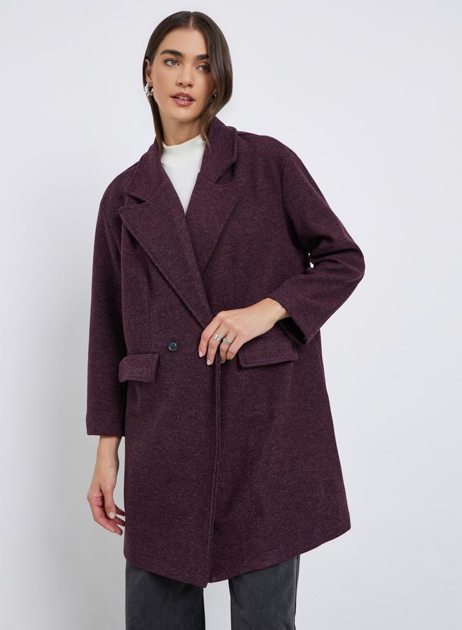 Styli Burgundy Longline Double Breasted Coat - Image 3