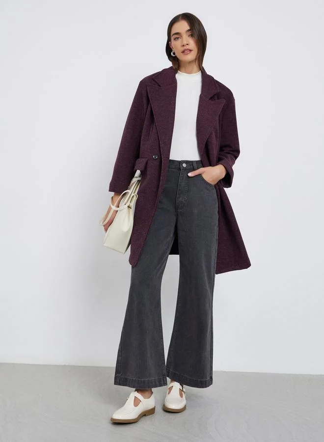 Styli Styli Burgundy Longline Double Breasted Coat