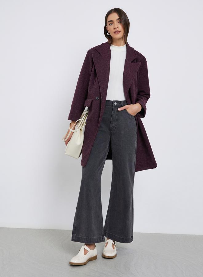 Styli Burgundy Longline Double Breasted Coat - Image 2