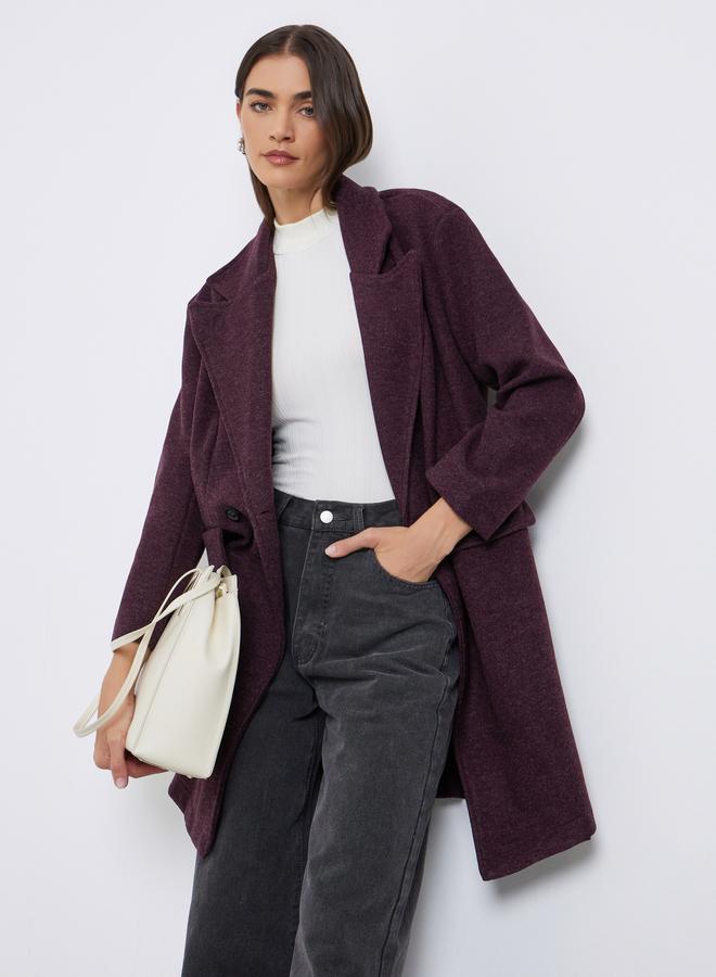 Styli Burgundy Longline Double Breasted Coat - Image 1