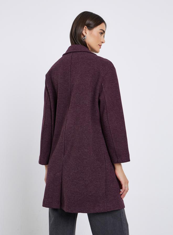 Styli Burgundy Longline Double Breasted Coat - Image 5