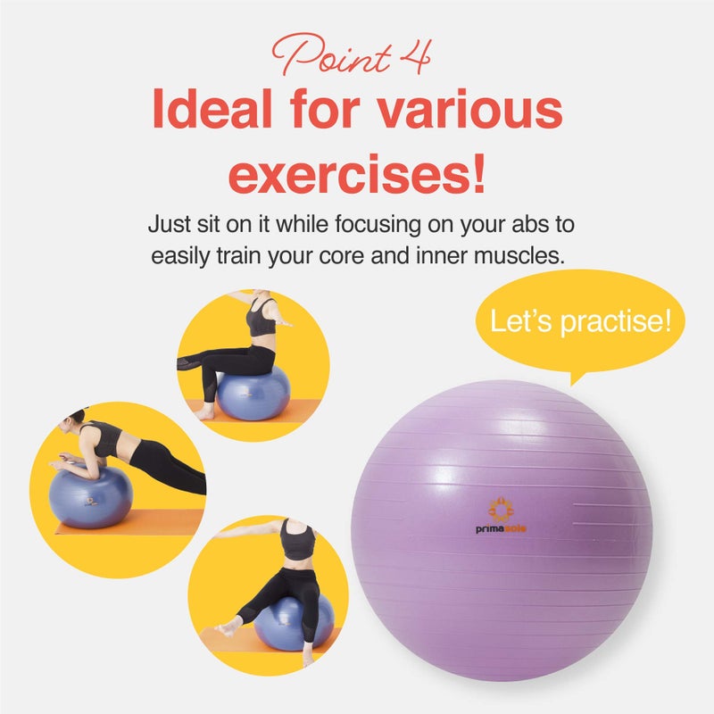 PRIMASOLE Exercise Ball for Balance Stability Fitness Workout Yoga Pilates at Home Office & Gym 65cm Nail Pink - Image 5