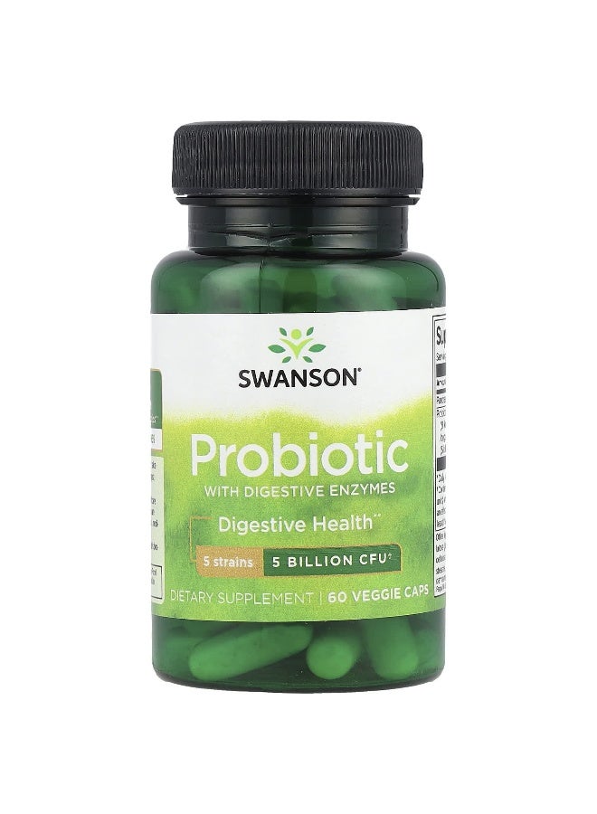 Swanson, Probiotic with Digestive Enzymes, 5 Billion CFU, 60 Veggie Caps - Image 1