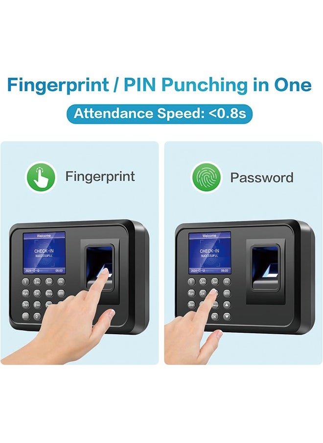Generic - Time Clock, Fingerprint Time Clocks for Employees Small Business with Finger Scan and PIN Punching in One, 0 Monthly Fee Auto Deduct Lunch Easy Operation - Image 1
