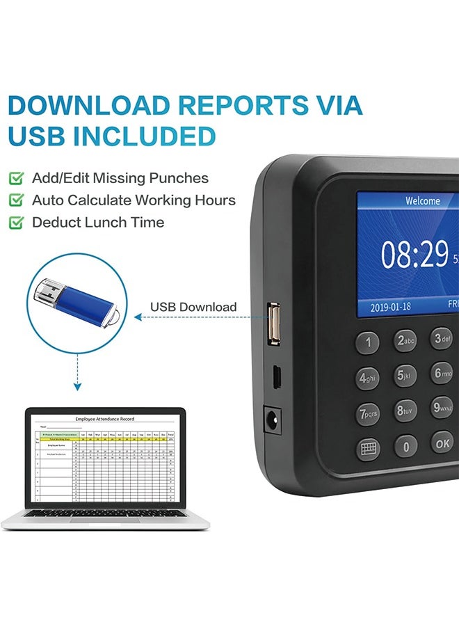 Generic - Time Clock, Fingerprint Time Clocks for Employees Small Business with Finger Scan and PIN Punching in One, 0 Monthly Fee Auto Deduct Lunch Easy Operation - Image 1