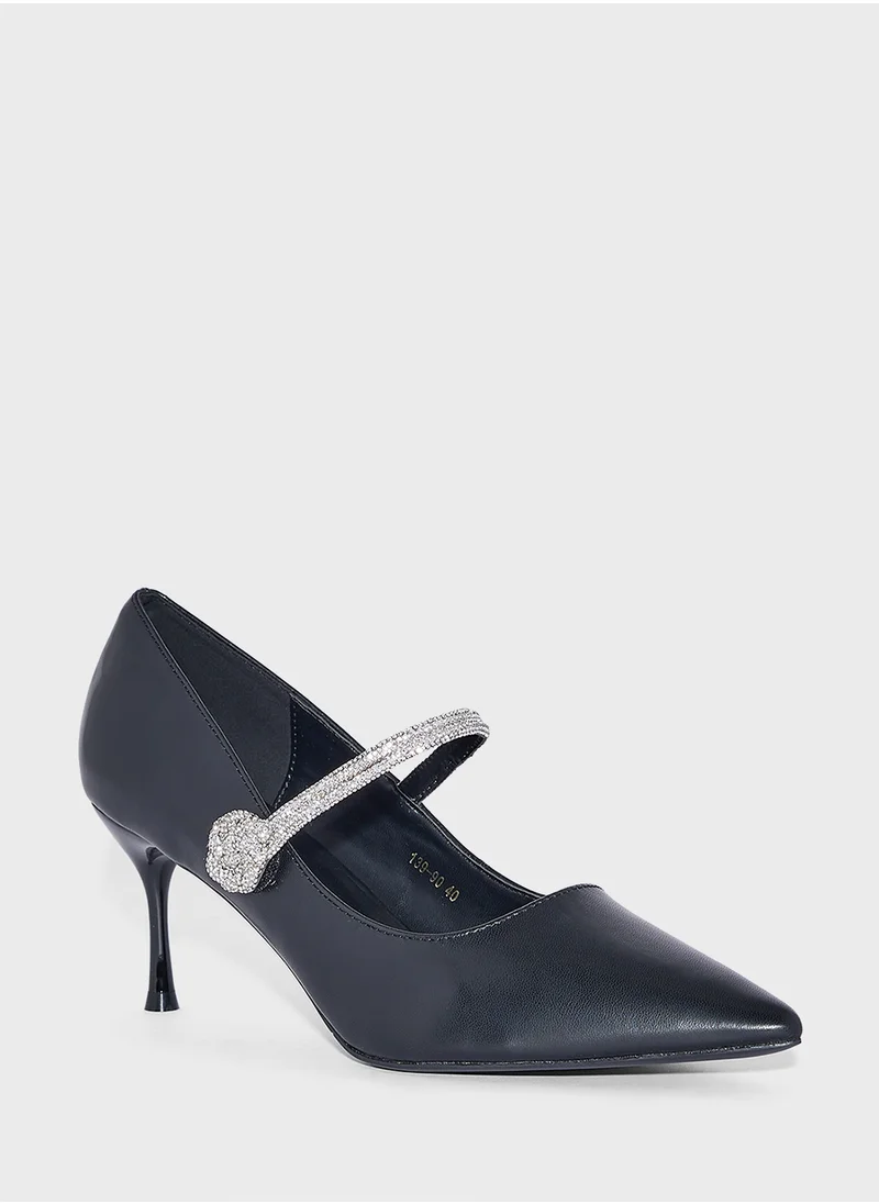 ايلا Floral Diamante Strap Pointy Pump