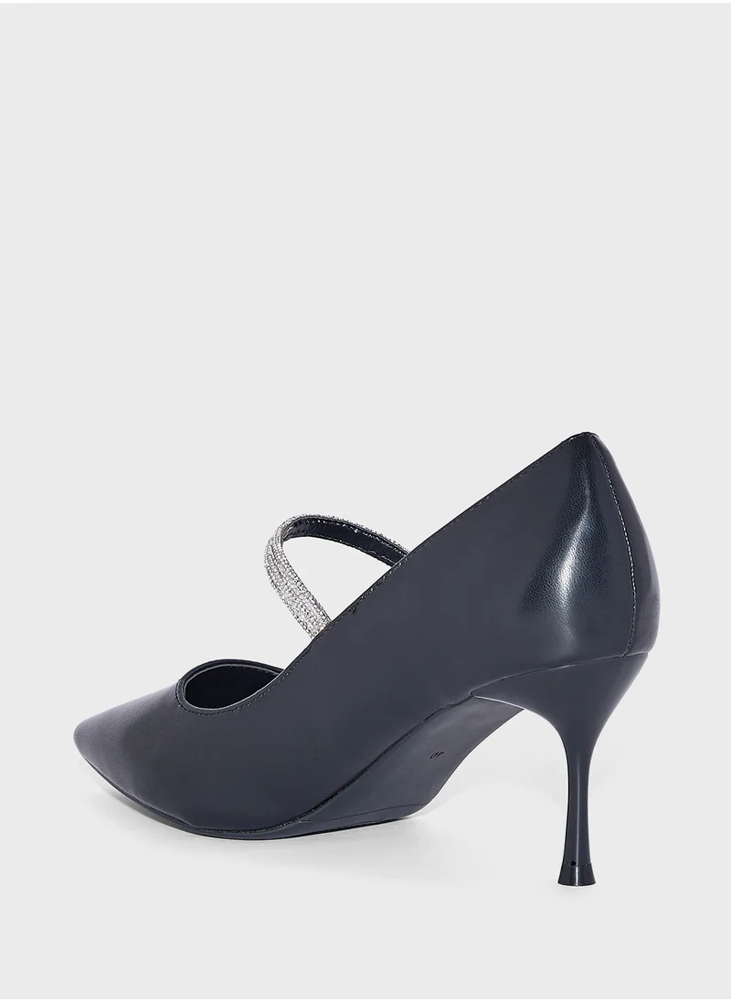 ELLA Floral Diamante Strap Pointy Pump