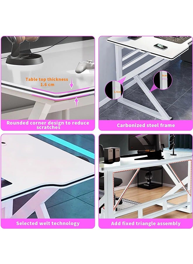 JCB CHIC طاولة كمبيوتر مكتبية رياضية إلكترونية، طاولة ألعاب مريحة للألعاب، مكتب كمبيوتر على شكل حرف K، محطة عمل مكتبية منزلية، موفرة للمساحة، سهلة التجميع (120*60*73 سم) - Image 3