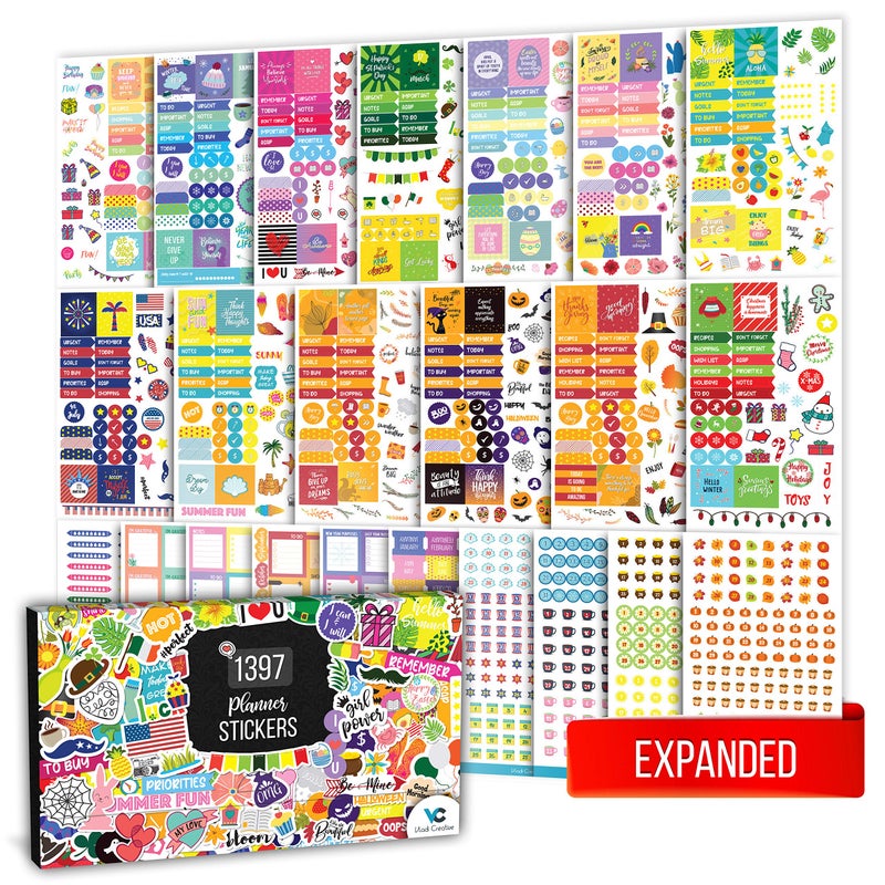 Vladi Creative Expanded Aesthetic Planner Stickers  Seasonal Productivity  Decorative Stickers for Women  23 Sheets  1397 pcs  Ideal for Journals Calendars Planners 