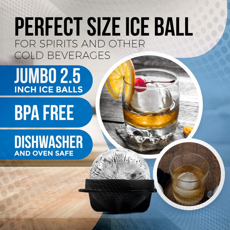 Shefio Bourbon Ice Cube Molds - Round Ice Cube Mold Set Of 4-2.5 Inch - Tight Sealing, Leak Proof Silicone Big Sphere Ice Ball Makers For Whiskey, Scotch - Image 4