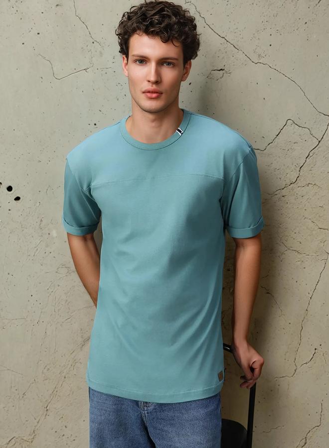 HIGH STAR Men'S Blue 100% Cotton Solid Pattern Relaxed T-Shirt - Image 2