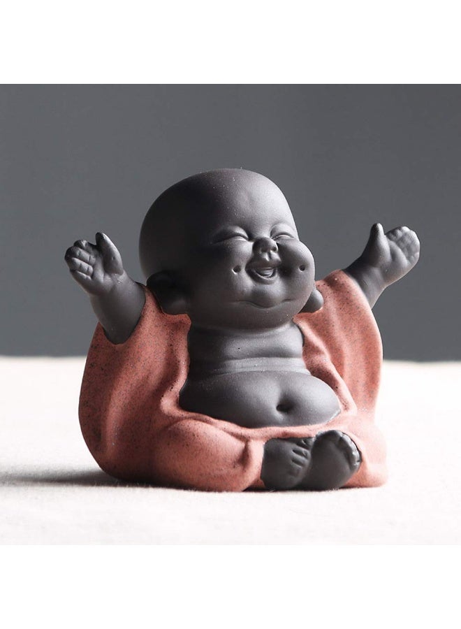 Ceramic Laughing Buddha Statue Maitreya Happy Buddha Statue Little Cute Baby Monk Figurine Buddha Figurines Home Decor Creative Crafts Dolls Ornaments Gift Delicate Ceramic Arts and Crafts (Red) - Image 1