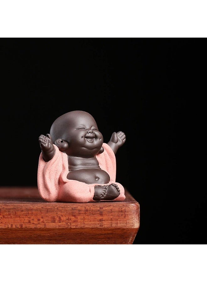 Ceramic Laughing Buddha Statue Maitreya Happy Buddha Statue Little Cute Baby Monk Figurine Buddha Figurines Home Decor Creative Crafts Dolls Ornaments Gift Delicate Ceramic Arts and Crafts (Red) - Image 3