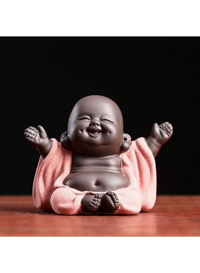 Ceramic Laughing Buddha Statue Maitreya Happy Buddha Statue Little Cute Baby Monk Figurine Buddha Figurines Home Decor Creative Crafts Dolls Ornaments Gift Delicate Ceramic Arts and Crafts (Red) - Image 2