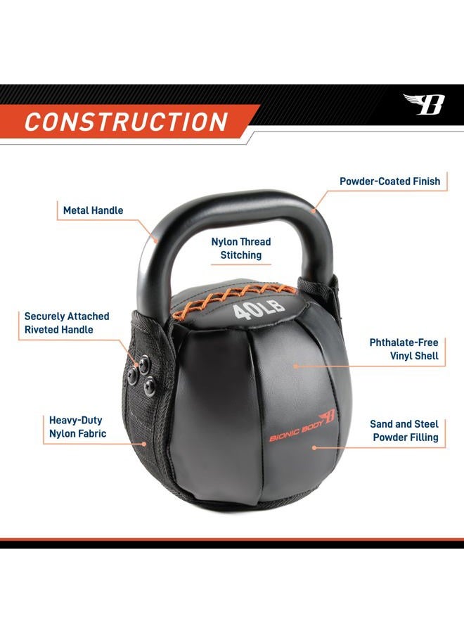 Bionic Body Soft Kettlebell with Handle for Weightlifting, Conditioning, Strength and core Training 40lb BBKB-40 - Image 3