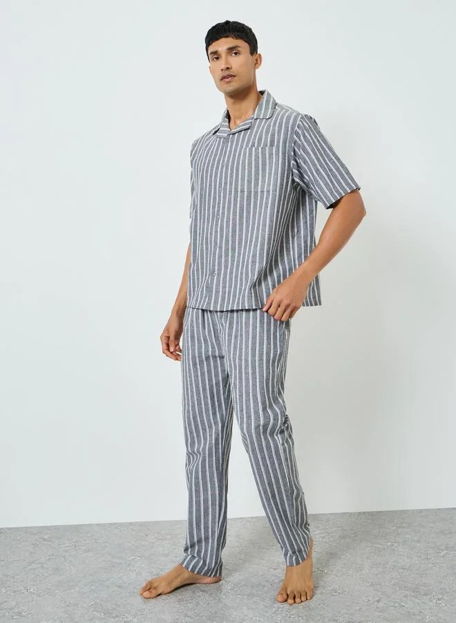 Relaxed Striped Short sleeve Shirt and Pyjama Set