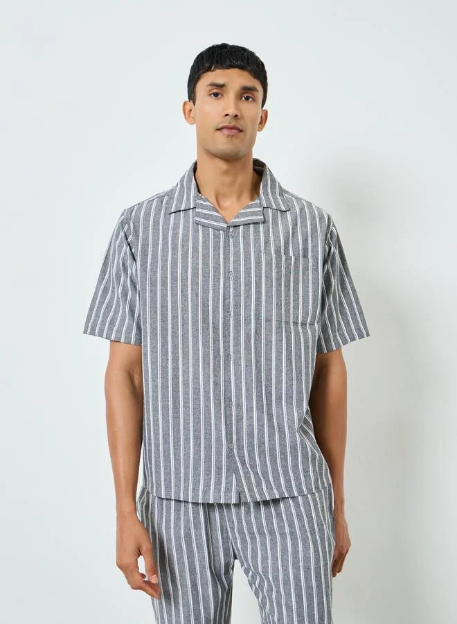 Styli Relaxed Striped Short sleeve Shirt and Pyjama Set