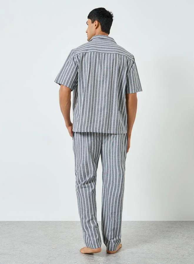 Styli  Relaxed Striped Short sleeve Shirt and Pyjama Set for Men | Best Price UAE