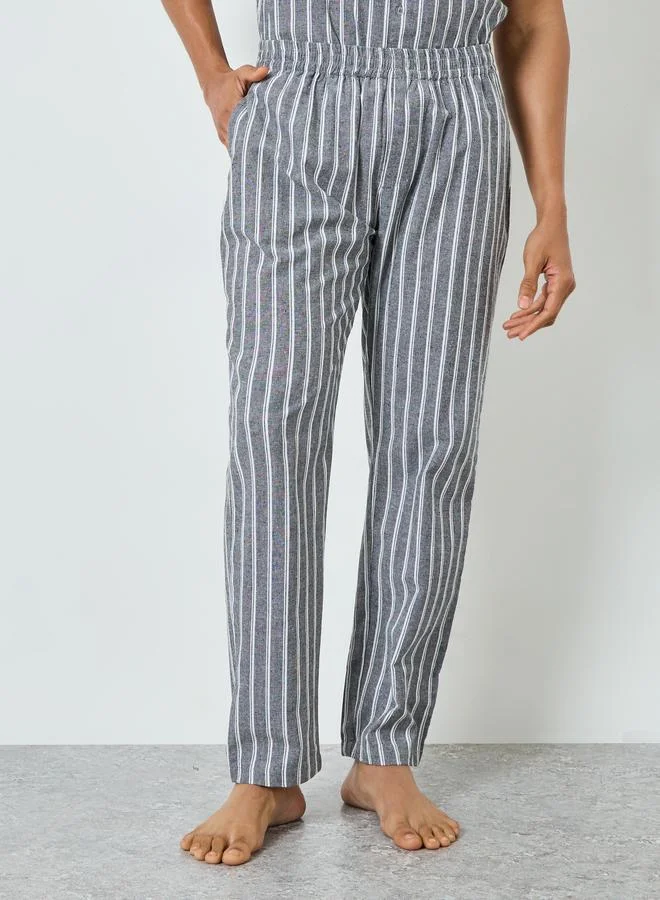 Styli  Relaxed Striped Short sleeve Shirt and Pyjama Set for Men | Best Price UAE