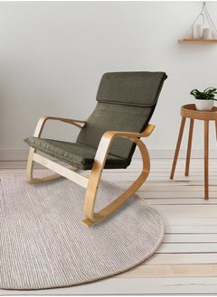 Moon Home and more.. Modern Bentwood Rocking Chair Chenille Fabric Upholstered Relax Rocker Lounge Chair Brown  - Image 3