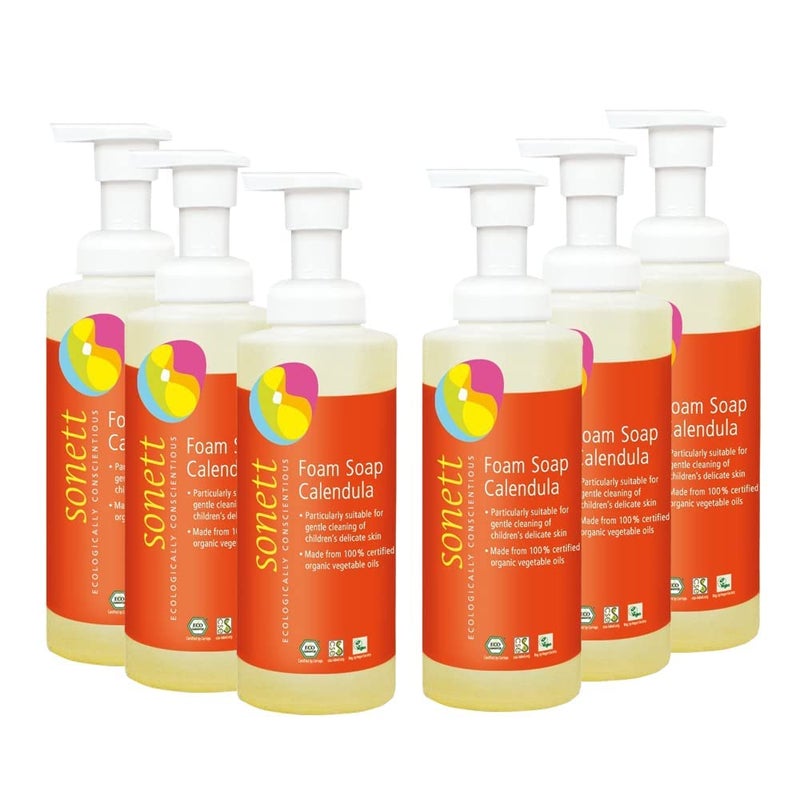 Sonett Organic Foam Soap Calendula for children liquid body care suitable for hands, face and body (Pack of 6) Certified Organically Grown