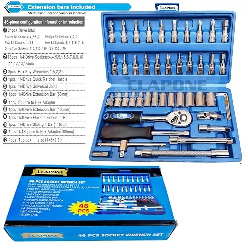 CLAPONE Tool Kit Socket Ratchet Wrench Set Socket Wrench/Screwdriver Set/Socket Screwdriver Set/Socket Wrenches/Auto Repairs/Car/Motorcycle/Bike Repair (Blue, 46 Pieces),Fixed Square - Image 3