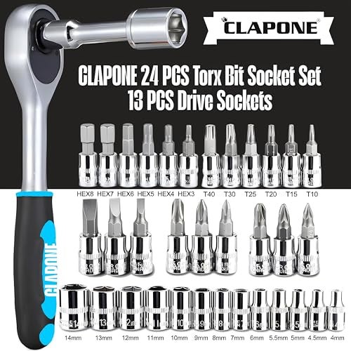 CLAPONE Tool Kit Socket Ratchet Wrench Set Socket Wrench/Screwdriver Set/Socket Screwdriver Set/Socket Wrenches/Auto Repairs/Car/Motorcycle/Bike Repair (Blue, 46 Pieces),Fixed Square - Image 5