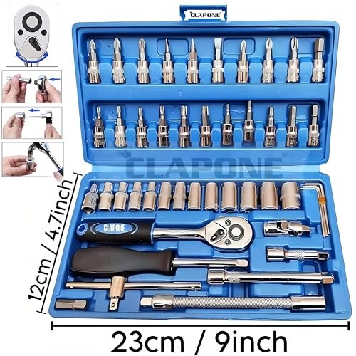 CLAPONE Tool Kit Socket Ratchet Wrench Set Socket Wrench/Screwdriver Set/Socket Screwdriver Set/Socket Wrenches/Auto Repairs/Car/Motorcycle/Bike Repair (Blue, 46 Pieces),Fixed Square - Image 2