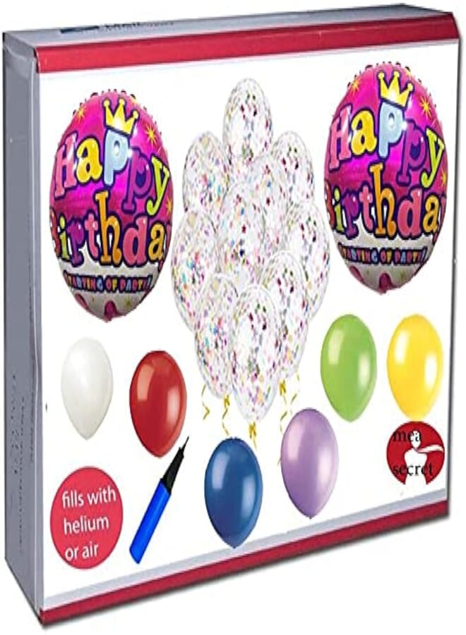 Secret happy birthday round foil balloon 2pcs -5pcs star confetti - 10pcs multicolor latex -birthday party decor , 2724677685824