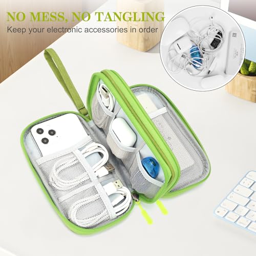 FYY Travel Cable Organizer Pouch Electronic Accessories Carry Case Portable Waterproof Double Layers All-in-One Storage Bag for Cord, Charger, Phone, Earphone Green - Image 5